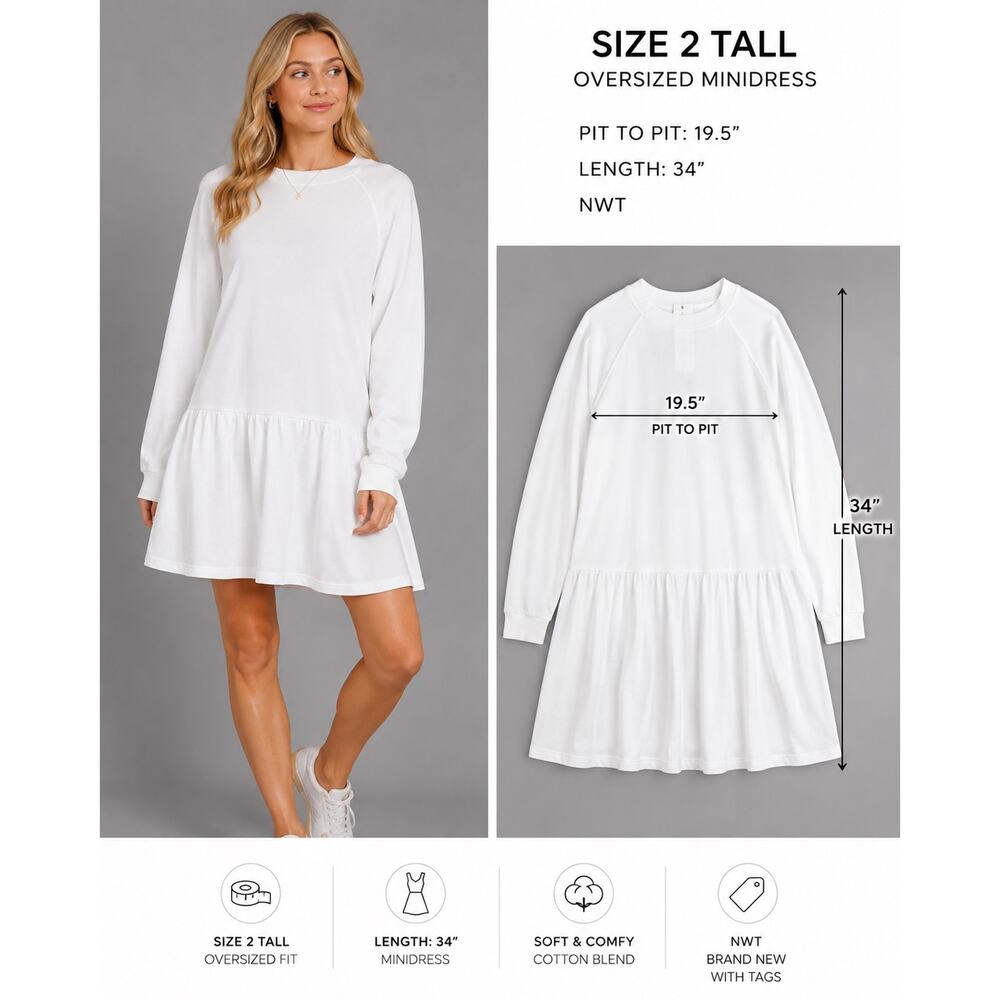 Missguided Anthropologie Oversized White Sweatshirt Mini Dress Women Size 2 Tall